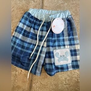 Blue Plaid Swimsuit with Crab embroidery 5T